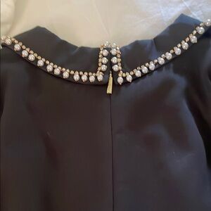 Karl Lagerfeld Paris Elegant Black Dress with Pearl and Rhinestones trim collar